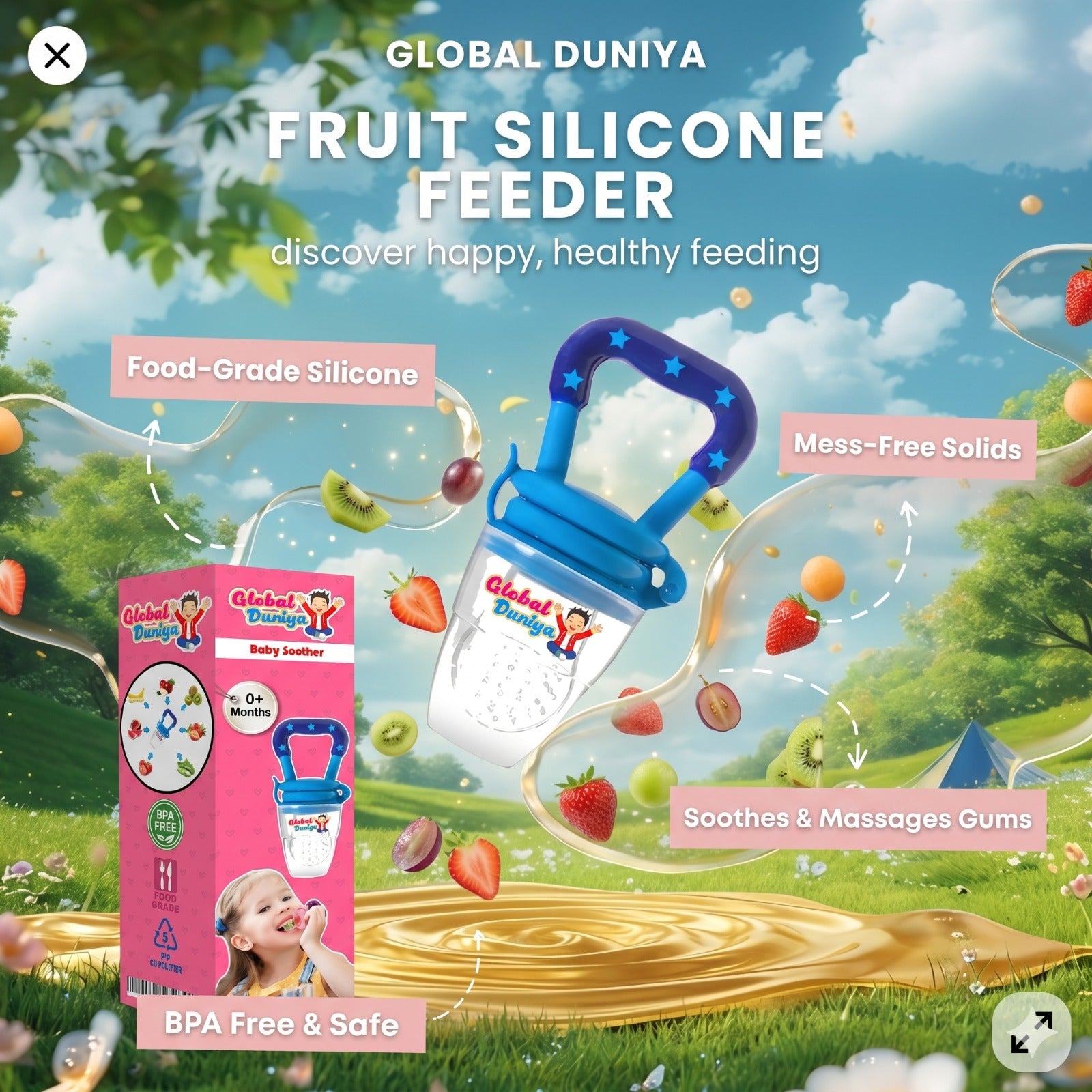 Global Duniya Baby Fruit Feeder Pacifier – Food-Grade Silicone Infant Nibbler for Fruits & Food