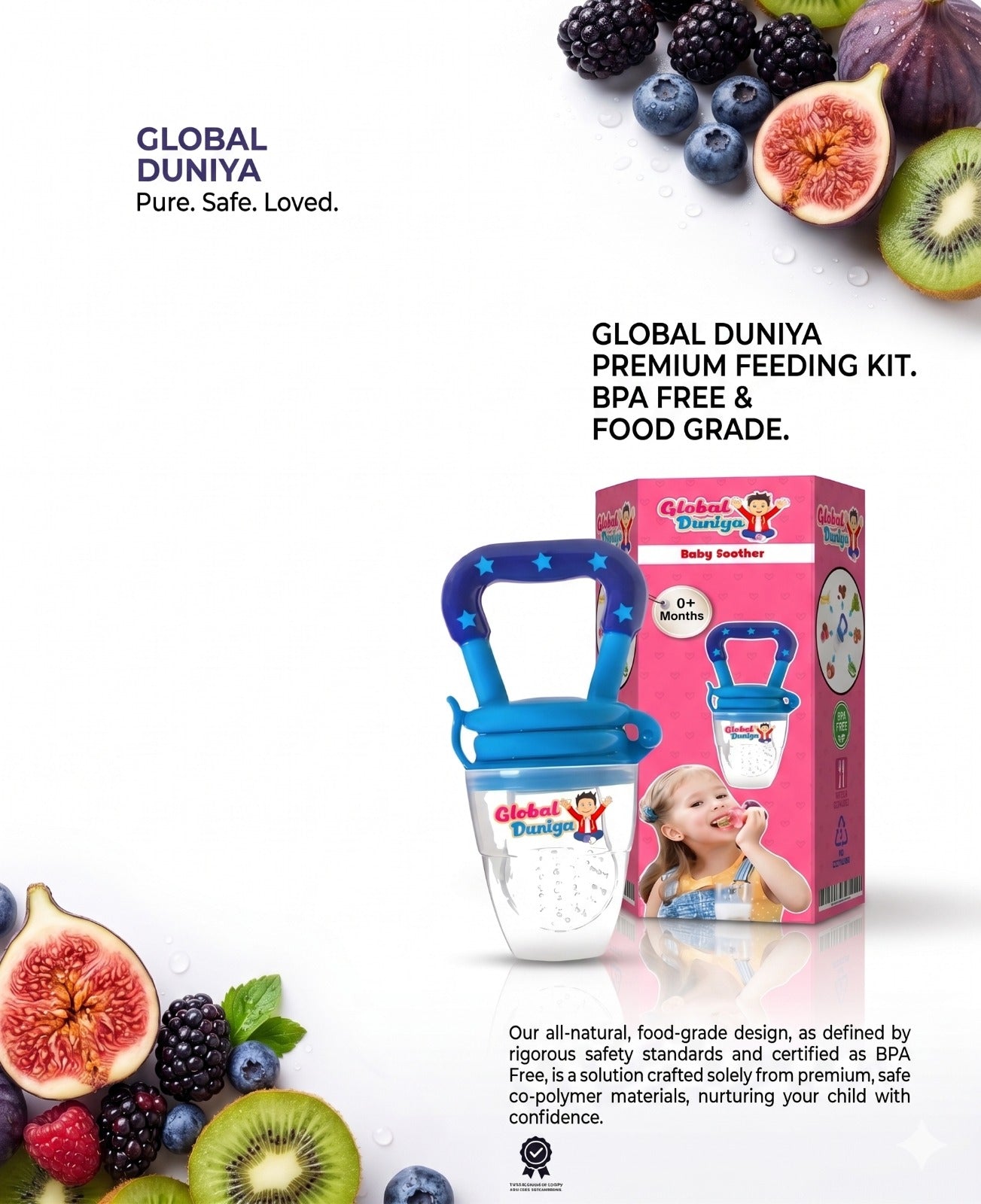 Global Duniya Baby Fruit Feeder Pacifier – Food-Grade Silicone Infant Nibbler for Fruits & Food