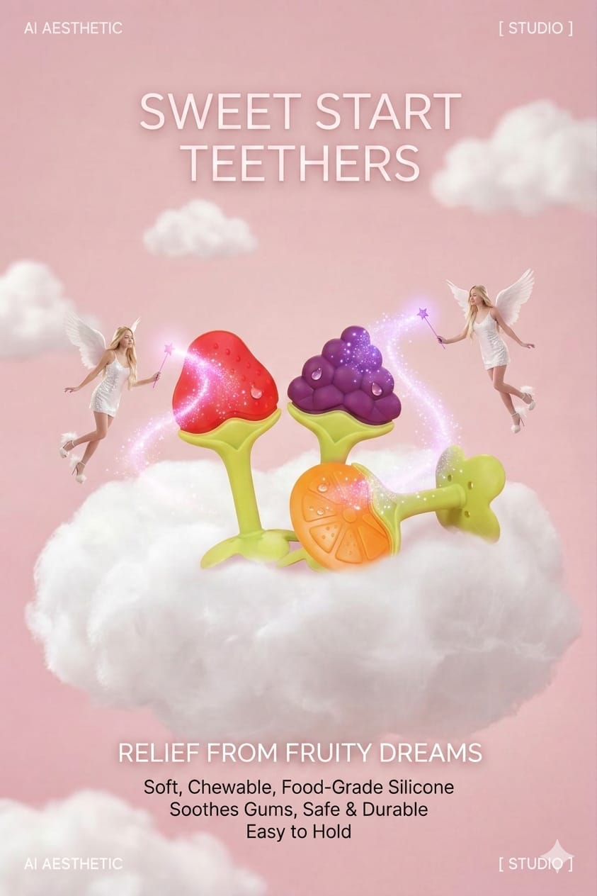 Global Duniya Silicone Baby Teether Toy – BPA-Free Soothing Teething Toy for Infants & Toddlers